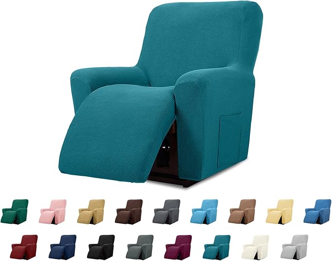 Cupuamon Recliner Chair Covers,Lazy Boy Recliner Covers Stretch Reclining Covers 1 Piece Furniture Protector with Elastic Bottom for Dog,Kids-Peacock Blue