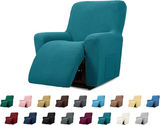 Cupuamon Recliner Chair Covers,Lazy Boy Recliner Covers Stretch Reclining Covers 1 Piece Furniture Protector with Elastic Bottom for Dog,Kids-Peacock Blue