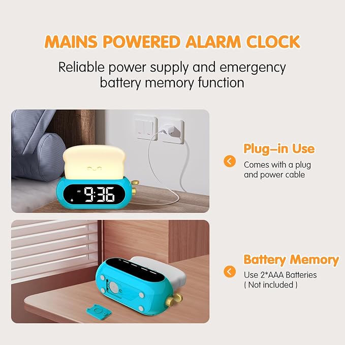 Kids Alarm Clocks for Bedroom, Cute Digital Clock with Night Light, 10 Ringtones, 10 Volumes, Nap Timer, Brightness Dimmer, Snooze, Bedside Alarm Clocks for Boys Teens Birthday Gift, Plug-in Use - Image 6