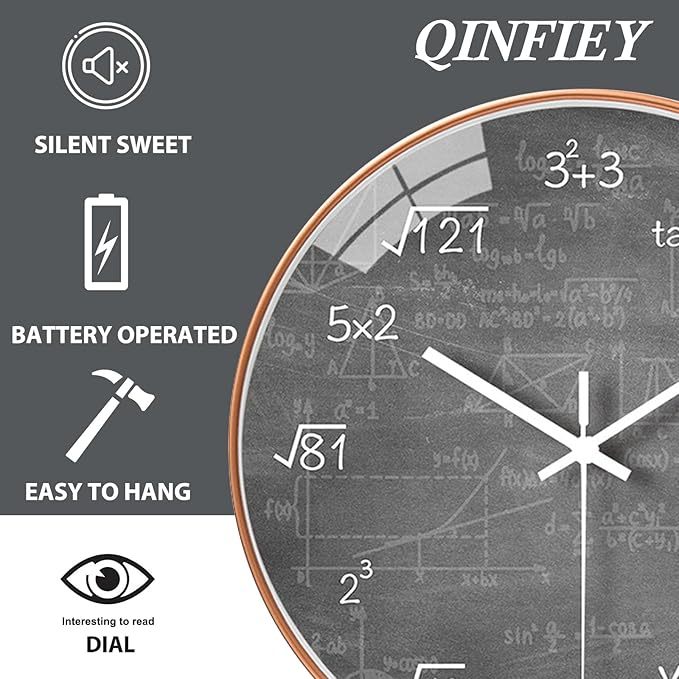 12 Inch Math Wall Clock Silent Non Ticking Movement Quality Quartz Wall Clock for Home/Kitchen/Office/Classroom/School/Living Room Wall Decorations