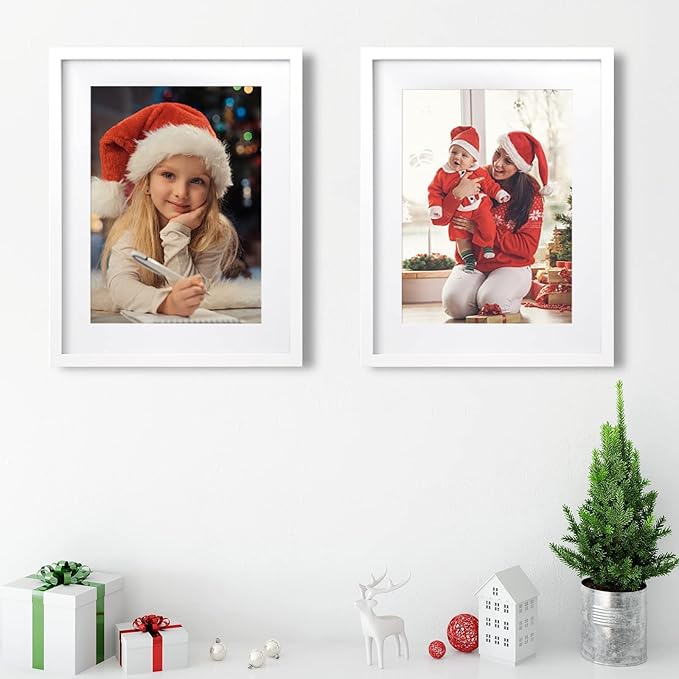 Egofine 16x20 Solid Wood Poster Frame Matted for 11x14 and 12x16 White - Acrylic Plexiglass Front for Wall Mounting Hanging Picture Frame Vertically or Horizontally, Set of 2
