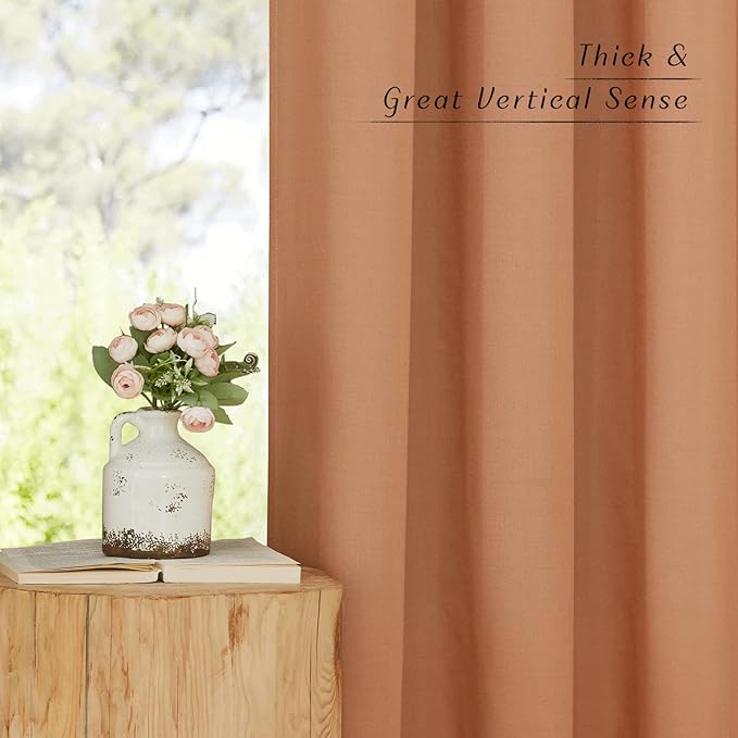 NICETOWN Burnt Orange Linen Doorway Curtains 80 inches Long, Grommet Thick Linen Weave Semi Sheer Window Treatments Privacy Assured with Light Filtering for Bedroom/Side Door, W34 x L80