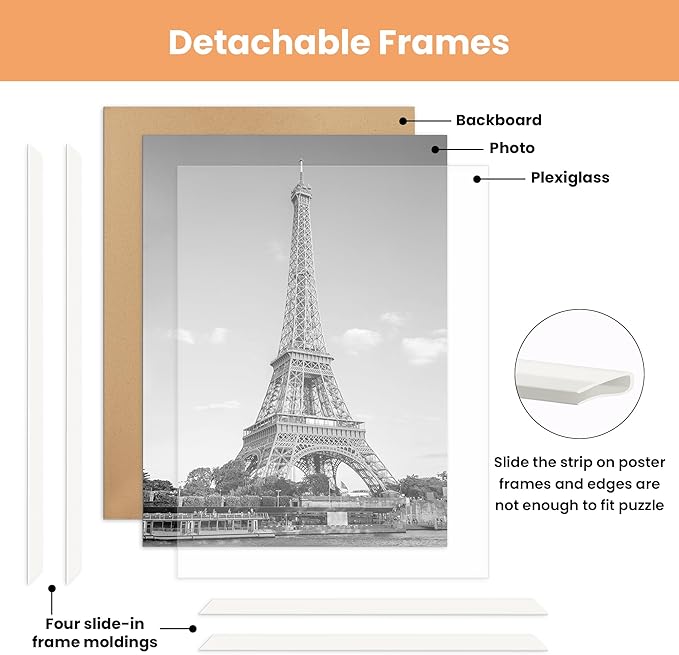 upsimples 16x20 Picture Frame White 3 Pack, Scratch-Proof Poster Frames 16 x 20 for Photo Gallery - Slide-In Strips, Horizontal or Vertical Wall Mounting