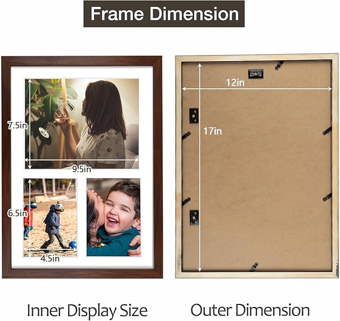 Golden State Art 12x17 Brown Wood Picture Frame - White Mat for 8x10 and 5x7 Photos - Real Glass, Sawtooth Hanger, Swivel Tabs - Wall Mounting - Great for Posters, Weddings, and Engagements