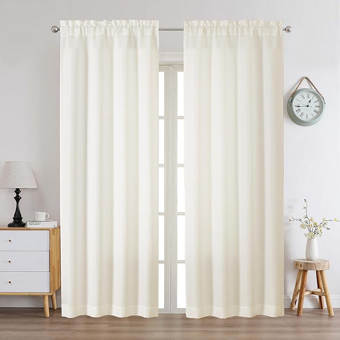Chyhomenyc Light Filtering Curtains 84 Inch Length 2 Panels, Faux Linen Textured Soft Airy Privacy Yellowish Farmhouse Curtain Drapes for Living Room Bedroom, Each 40Wx84L Inches, Cream???prev. Ivory???