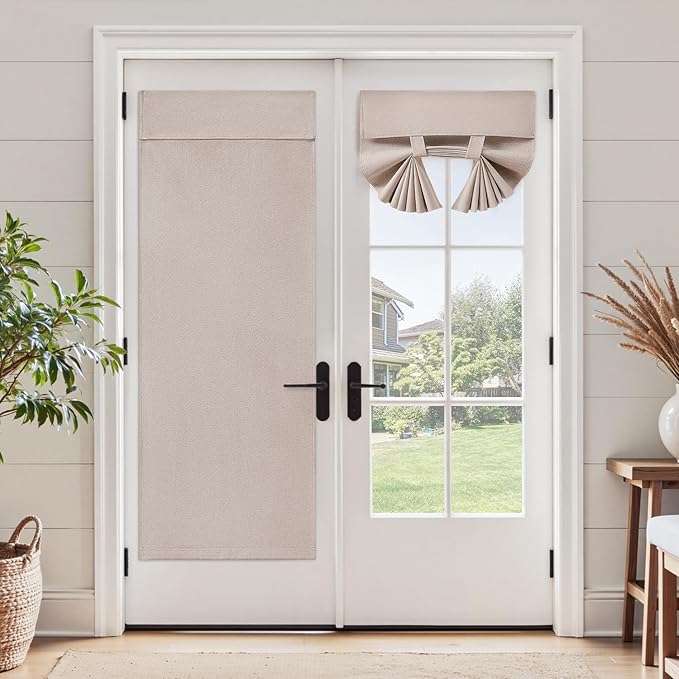 HOMEIDEAS 100% Natural Linen Blackout French Door Curtains, Privacy Door Window Curtains, 34 X 40 Inch Room Darkening Blinds, Thermal Insulated Shades for Bedroom, 1 Panel