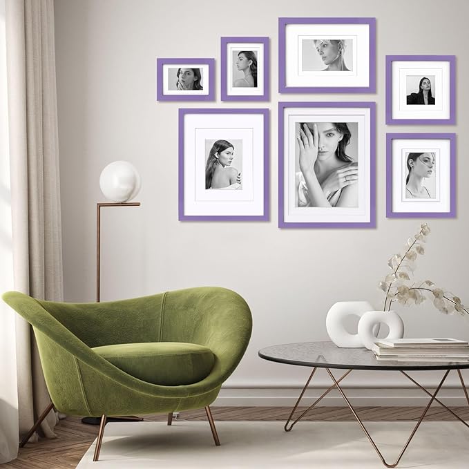 Egofine 11x14 Picture Frames 4PCS Covered by Plexiglass, Made of Solid Wood, Display Pictures 8x10/5x7 with Mat or 11x14 Without Mat for Table Top and Wall Mounting, Purple