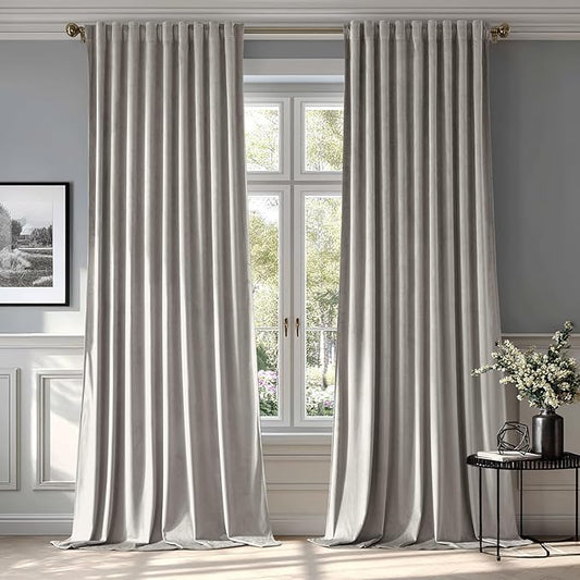 MIULEE Silver Gray Velvet Curtains 90 inches - Luxury Blackout Curtains for Bedroom Living Room Thermal Insulated Super Soft Window Drapes Rod Pocket & Back Tab, W52 x L90 inches, 2 Panels