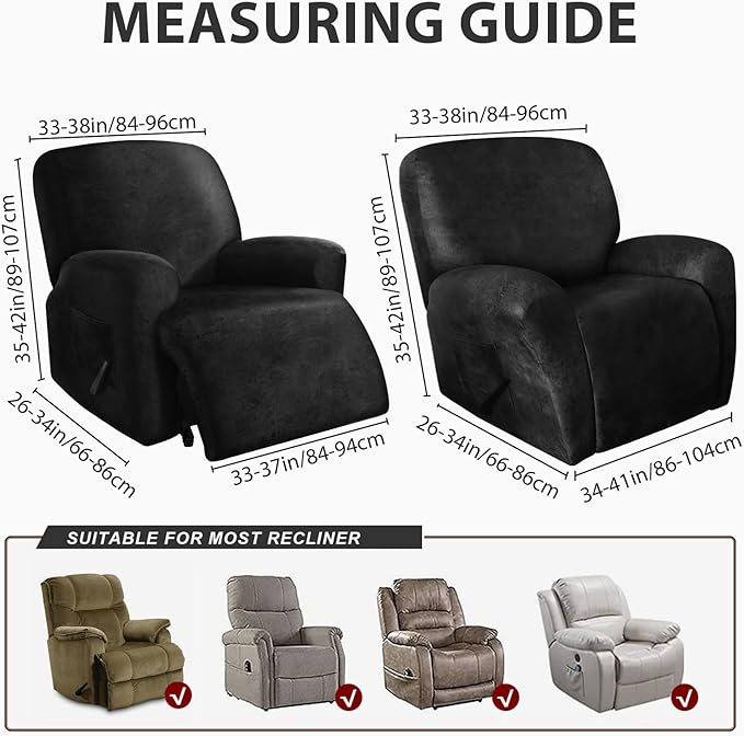 ANARACHON Leather Look Recliner Chair Covers Stay in Place 4-Piece Recliner Slipcovers for Reclining Chair Furniture Protector Spandex Fabric Washable (X-Large, Black)