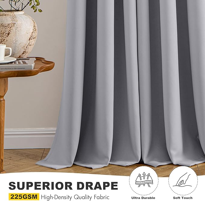 MIULEE Light Grey Blackout Curtains for Bedroom Living Room 54 Inches Long 2 Panels, Thermal Insulated Room Darkening Drapes Grommet Noise Reducing Light Blocking Window Treatments 40x54 Inch