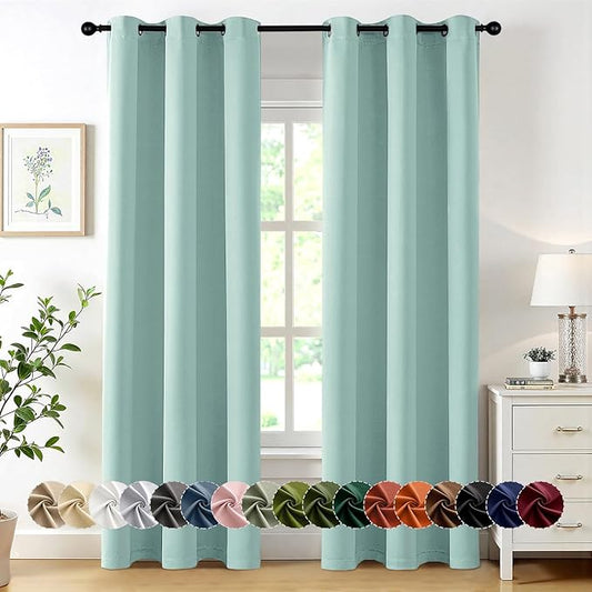 MIULEE Aqua Blackout Curtains for Bedroom Living Room 72 Inches Long 2 Panels, Thermal Insulated Room Darkening Drapes Grommet Noise Reducing Light Blocking Window Treatments 40x72 Inch