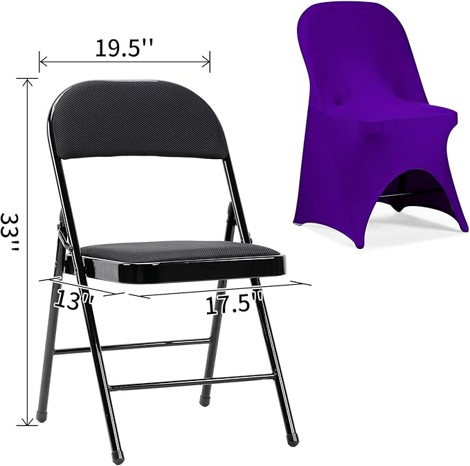 Peomeise Stretch Spandex Folding Chair Cover with Open Back for Wedding Party Dining Banquet Event (Purple with Open Back,6pcs)