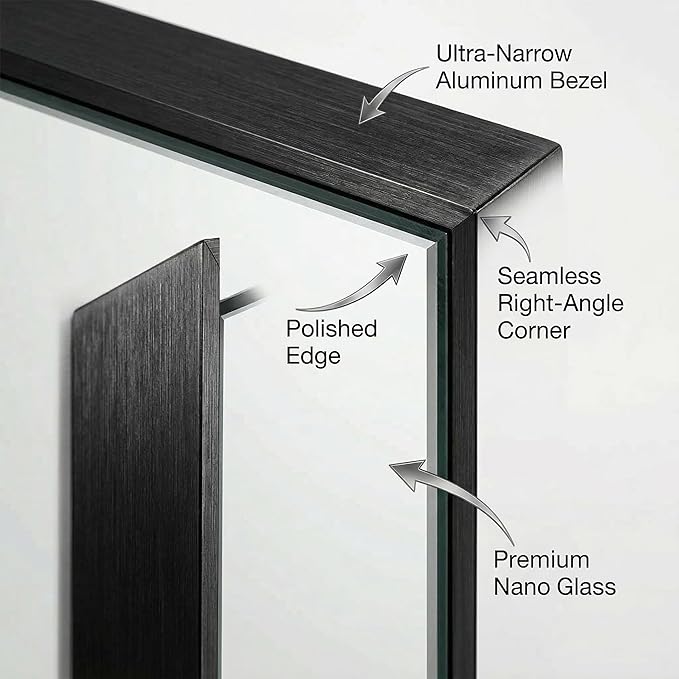 Koonmi Bathroom Mirror for Wall, 30"x48" Black Bathroom Mirror for Over Sink, Shatterproof Tempered Glass Vanity Mirror with Anti-Rust Aluminum Alloy Frame, Hang Horizontally or Vertically