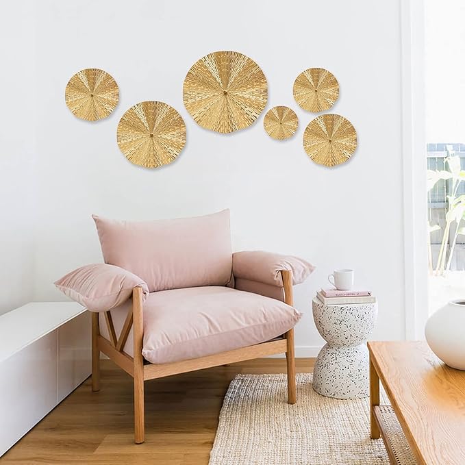 Gold Wall Decor for Living Room Hallway, 7PCS Metal Wall Art Hanging Sculptures Bedroom Decoration, 3D Metal Leaf Accent with 5 Sizes, Large Modern Artwork for Home Office Bathroom Kitchen