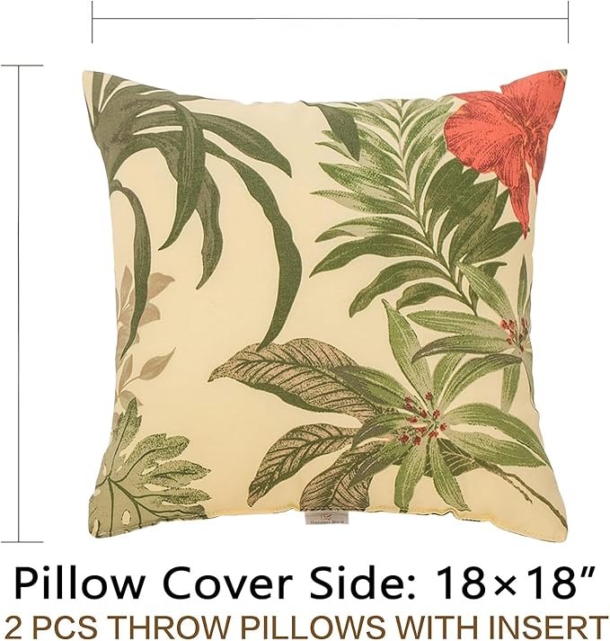 JMGBird Weather-Resistant Outdoor Pillows Set of 2, 18x18 inch Durable Red Flowers Yellow Background Throw Pillows with Inserts for Patio Furniture