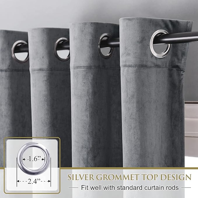 StangH Light Grey Sliding Door Curtains - Velvet Blackout Curtains Grommet Design Thick Fabric Temporary Privacy Curtain Drapes for Office/Bedroom/Meeting Room, W52 x L96, 2 Panels