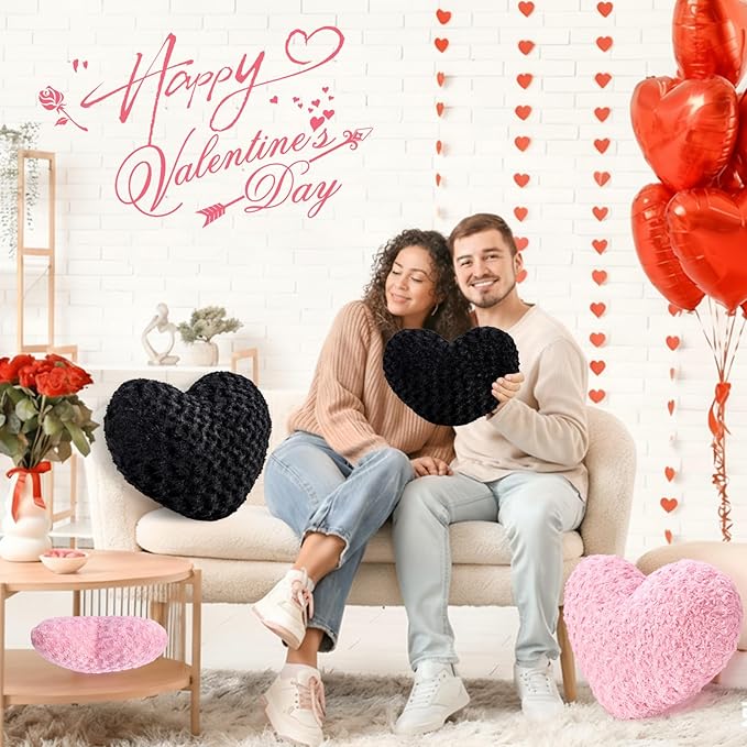 Heart Pillow Black Throw Pillows, Soft Fluffy Decorative Pillows for Bed Couch Chair, Cute Heart Shaped Room Decor Gifts for Valentine Anniversary Birthday Mothers Christmas (Small, 13"x10")