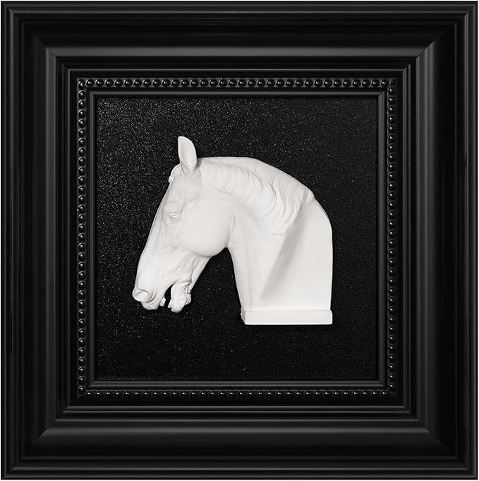 FOLKOR LIFE Black and White Framed Wall Art Sculpture for Home Vintage Decor, Horse Head Wall Decor Statue, Hanging Wall Plaque for Modern Farmhouse Living Room, Bedroom Decoration