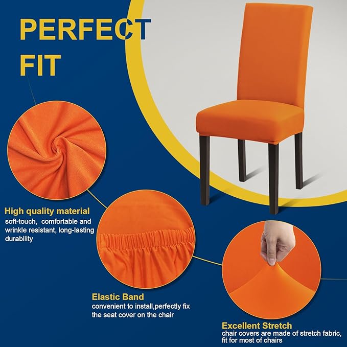 Chair Covers for Dining Room Set of 4, Dining Chair Covers, Kitchen Chair Covers, Stretch Removable Washable Dining Chair Slipcovers for Home, Hotel, Banquet, .Orange