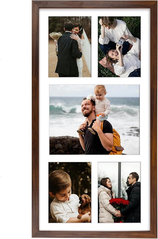 12x24 Brown Wood Picture Frame - White Mat for 8x10 and 5x7 Photos - Real Glass, Sawtooth Hanger, Swivel Tabs - Wall Mounting - Great for Posters, Weddings, and Engagements