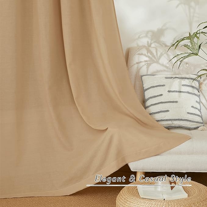 NICETOWN Linen Curtains for Windows 90 inch Long, Grommet Semi Sheer Vertical Drapes Privacy Added with Light Filtering for Doorway/Living Room, Burlap, W42 x L90, 2 Pieces