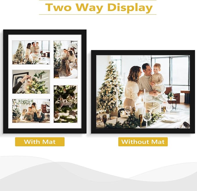 Golden State Art, 11x14 Black Wooden Frame with White Mat - Displays Five 4x6 Photos - Real Glass, Sawtooth Hangers, Flexible Metal Tabs - Wall Mounting, Landscape, Portrait