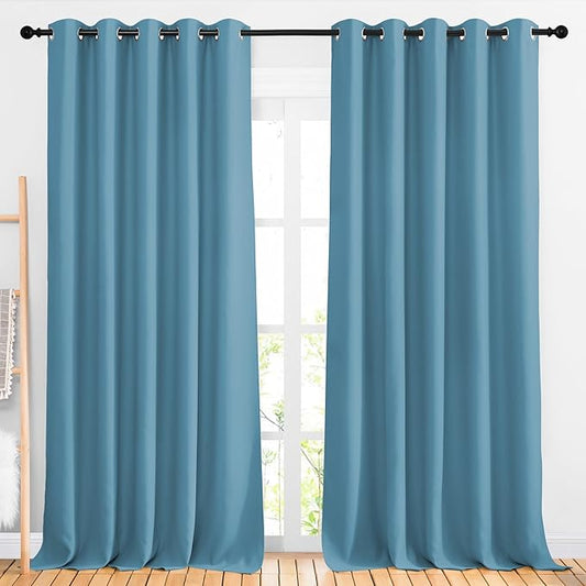 NICETOWN Room Darkening Curtains Extra Long 102 Inches - Grommet Thermal Insulated Weighted Window Drapes Sound Reducing for Living Room/Farmhouse (W66 x L102, Teal Blue, 2 Panels)