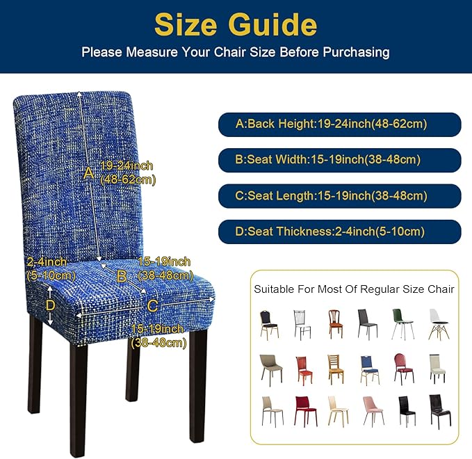 Chair Covers, Dining Room Chair Covers, Stretch Kitchen Chair Covers Set of 6, Removable Washable Dining Chair Slipcovers for Home, Hotel, Banquet