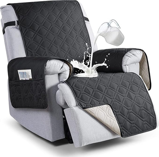VANSOFY 100% Waterproof Recliner Chair Covers, Recliner Cover Non-Slip Dog Chair Cover Furniture Protector Washable Slipcover with Pocket, Elastic Straps for Pets, Dogs(Black, 25")