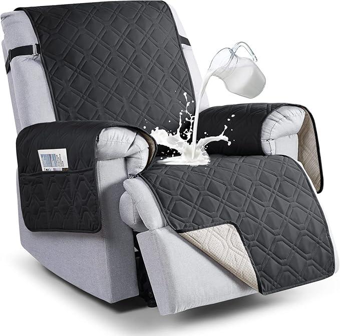 VANSOFY 100% Waterproof Recliner Chair Covers, Recliner Cover Non-Slip Dog Chair Cover Furniture Protector Washable Slipcover with Pocket, Elastic Straps for Pets, Dogs(Black, 22")