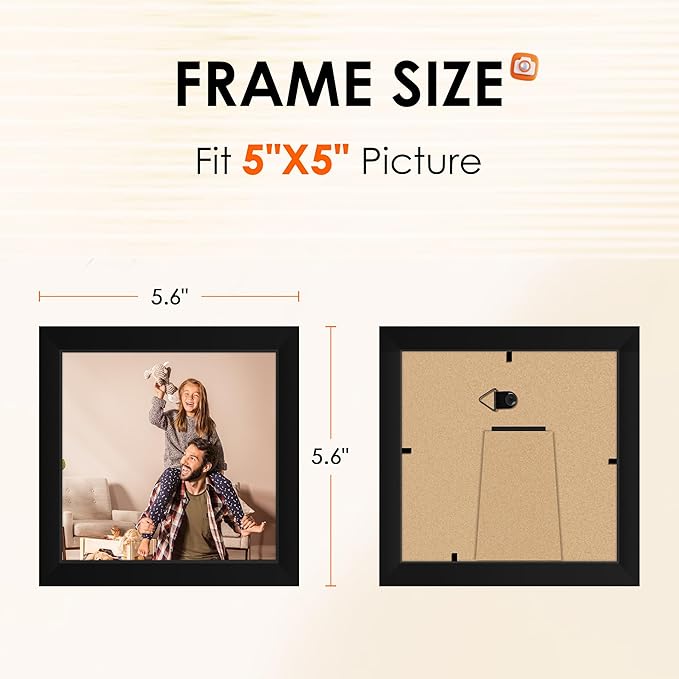 FIXSMITH 5x5 Picture Frame Set of 4, 5x5 Photo Frames with HD Plexiglass for Wall Hanging or Tabletop Display, Black