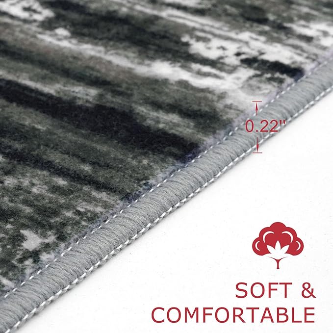 KOZYFLY Modern Abstract Washable Runner Rug 2.6x18 Hallway Runners Non-Slip Soft Kitchen Rugs, Black Grey Striped 18 Foot Carpet Runner for Stair Entryway Laundry Room Foyer