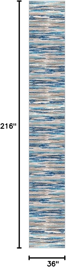 Lansny Modern Abstract Runner Rug 3x18, Blue Washable Long Kitchen Runner Non-Slip Soft Hallway Rug Runner Ultra Thin Print Faux Wool Carpet for Entryway Bedroom Laundry Room Indoor Home Decor