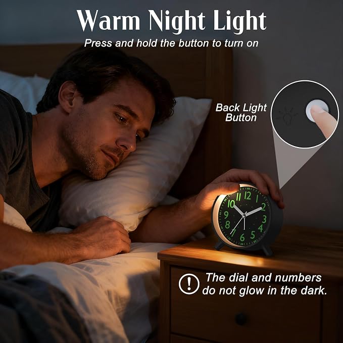 Analog Alarm Clock Night Ligh Battery Operated for Bedroom - Image 6