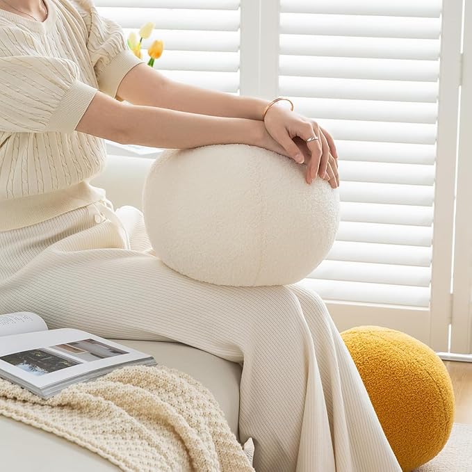 11.8 inch Ball Pillow Round Decorative Pillow Black Sphere Shaped Throw Pillows Soft Nordic Style Boucle Pillows Cushion for Bed Couch Living Sofa Room Decor
