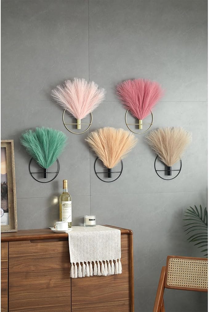 Pretty Jolly Boho Wall Decor, Wall-Mounted Metal Wall Decor, Hanging Artificial Pampas Display, Wall Art Living Room, Bedroom, Bathroom, Dining room,Plant Wall Decor 2 Pack,Gold
