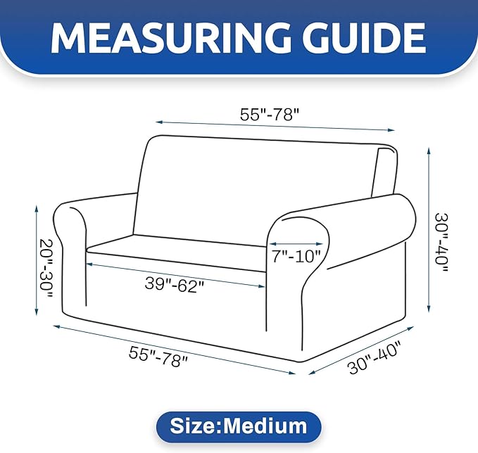 KEKUOU Stretch Loveseat Sofa Cover Slipcover,Couch Covers for 2 Cushion Couch Sofa (55"-78") Furniture Protector Sofa with Elastic Bottom for Kids,Dog. Jacquard Small Checked (Medium,Silver)