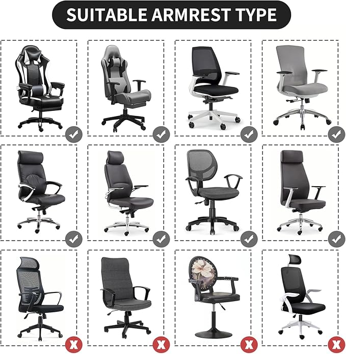 FORCHEER Office Chair Armrest Covers Dark Grey10-13 inch Long Stretchable Water Resistant Jacquard Desk Chair Arm Rest Covers for Computer Chair Arm Removable Washable 2 Pieces