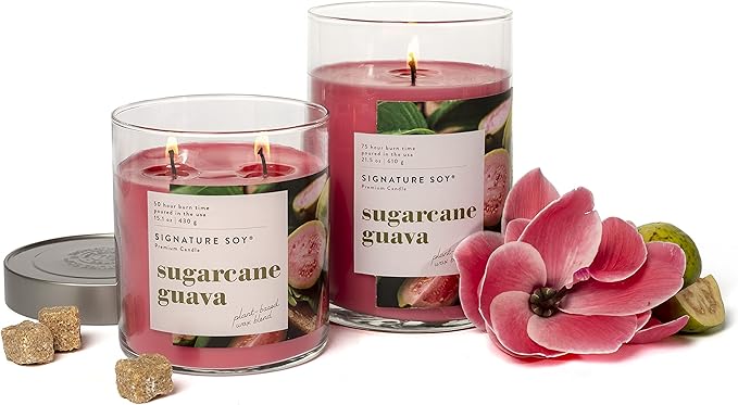 Signature Soy Lidded Sugarcane Guava Scented Candle, Large Jar