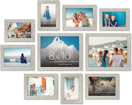 Americanflat Set of 10 Picture Frames with Shatter-Resistant Glass - Gallery Wall Frame Set with Two 8x10, Four 5x7 and Four 4x6 Frames - Signature Collection - Driftwood