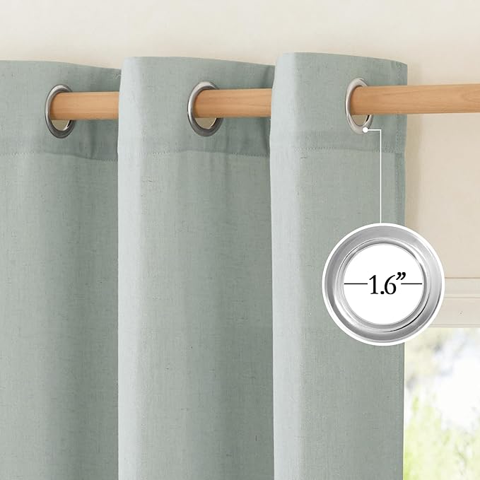 NICETOWN Thick Linen Sage Green Curtains 90 inches Long, Grommet Flax Linen Blend Window Treatments Privacy with Light Filtering Drapes for Bedroom/Kids Room, W55 x L90, 2 Panels