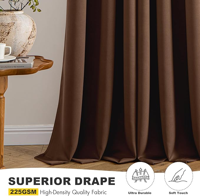 MIULEE Mocha Brown Blackout Curtains for Bedroom Living Room 84 Inches Long 2 Panels, Thermal Insulated Room Darkening Drapes Grommet Noise Reducing Light Blocking Window Treatments 40x84 Inch