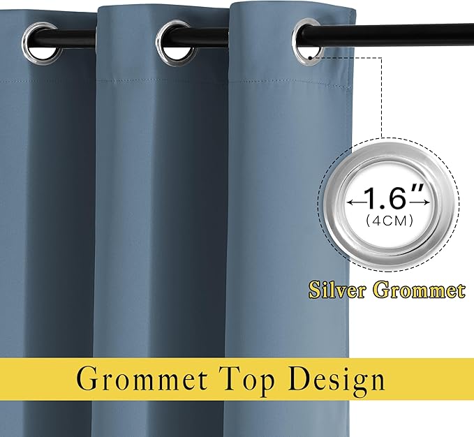 NICETOWN Patio Blackout Curtain Panels - Thermal Insulated Grommet Blackout Drapes Light Blinds Room Darkening Window Treatments for Villa/Cottage (2 Panels, W80 x L95, Smoky Blue)