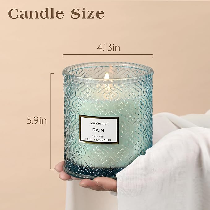 Rain Summer Scented Candles, 19oz Aromatherapy Candles Gifts for Women, Blue Luxury Large Decorative Candles in Glass, Natural Soy Wax for Home