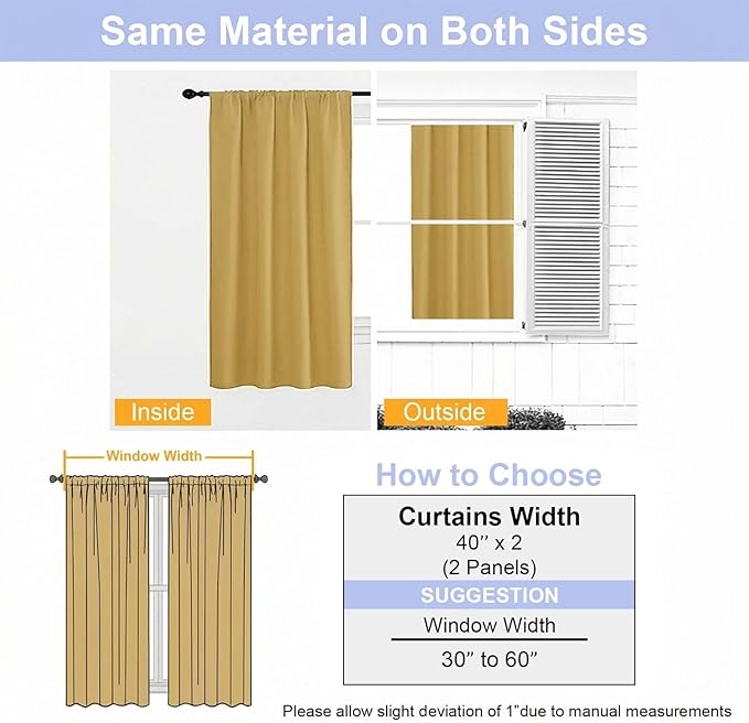 Simplebrand Ava Bright Gold Blackout Curtains for Bedroom 84 Inch Length 2 Panels Set, Solid Thermal Insulated Privacy Nursery Window Treatment Curtains Blackout Drapes, W40 x L84 Inch, Bright Gold