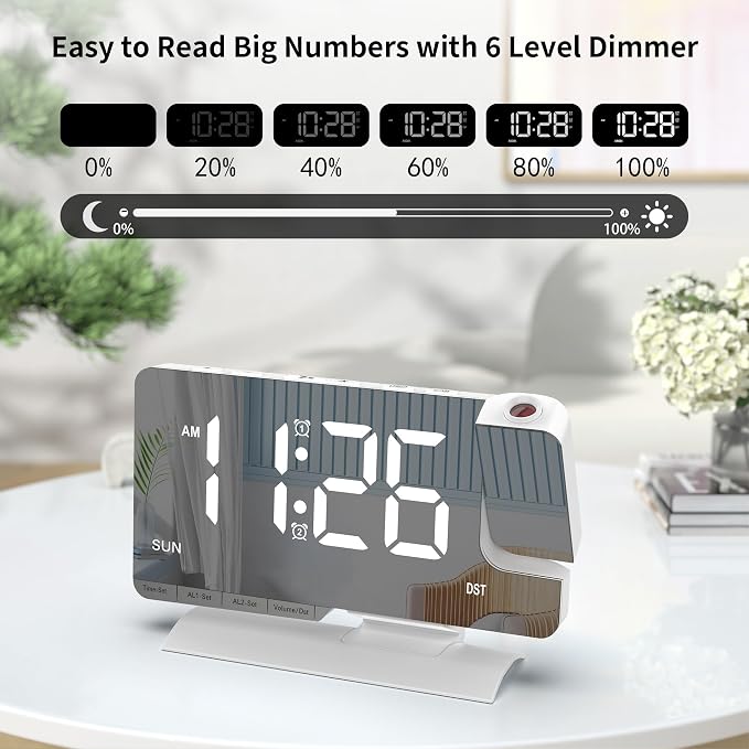 Lamisola Projection Alarm Clock for Bedroom Ceiling, White Digital Clock - Image 4
