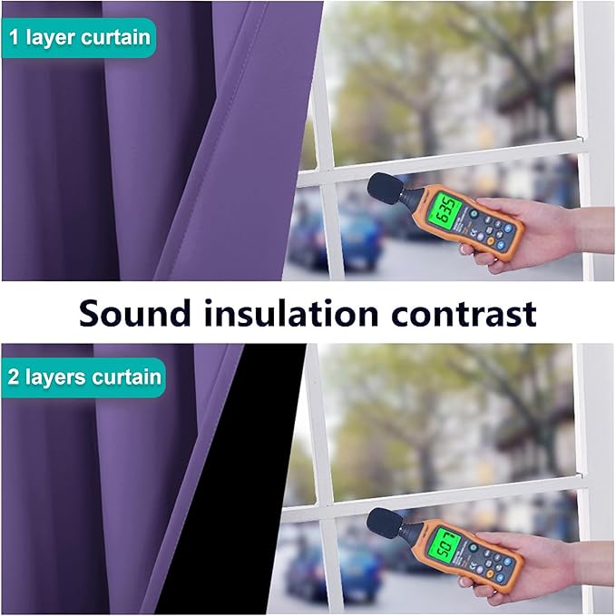 NICETOWN 100% Blackout Curtains with Black Liners, Thermal Insulated Full Blackout 2-Layer Lined Drapes, Energy Efficiency Window Draperies for Bedroom (Lilac Purple, 2 Panels, 70-inch W by 63-inch L)