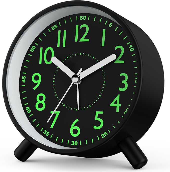 Analog Alarm Clock Night Ligh Battery Operated for Bedroom by Anmileely