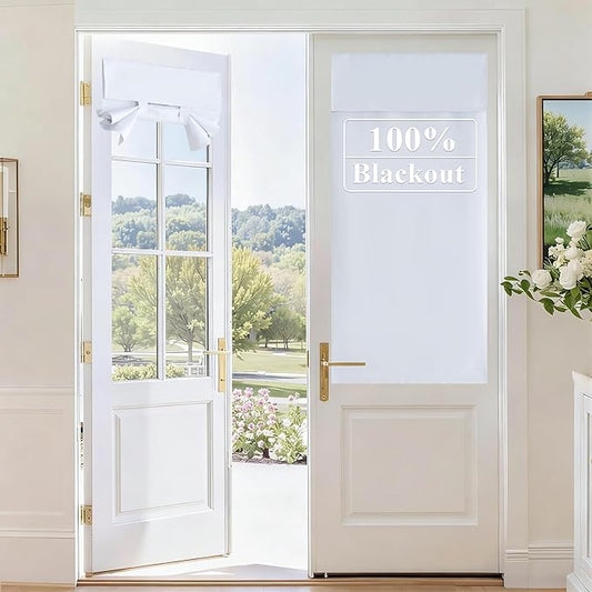 RYB HOME 100% Blackout Door Curtain for French Door, Privacy Shade for Bedroom Office Kids Nursery Window, W34 x L40 inches, 1 Panel, White