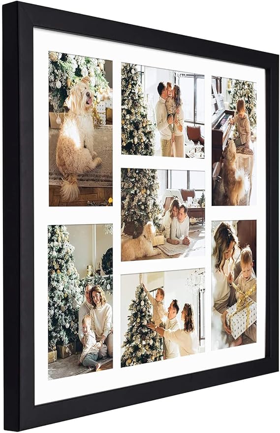 Golden State Art, Set of 2, 13.7x15.7 Matted Black Wood 7-Opening for 4x6 Collage Picture Frame